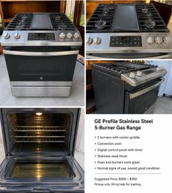 GE Stainless Steel 5-Burner Gas Range with Griddle