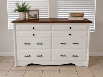 Solid Wood Farmhouse Dresser | Refinished | Dark Walnut Top | 6 Drawers