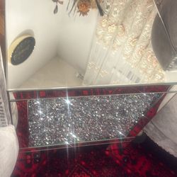 Wood and Mirrored - Rectangular Coffee Table with Acrylic Crystal Accents 