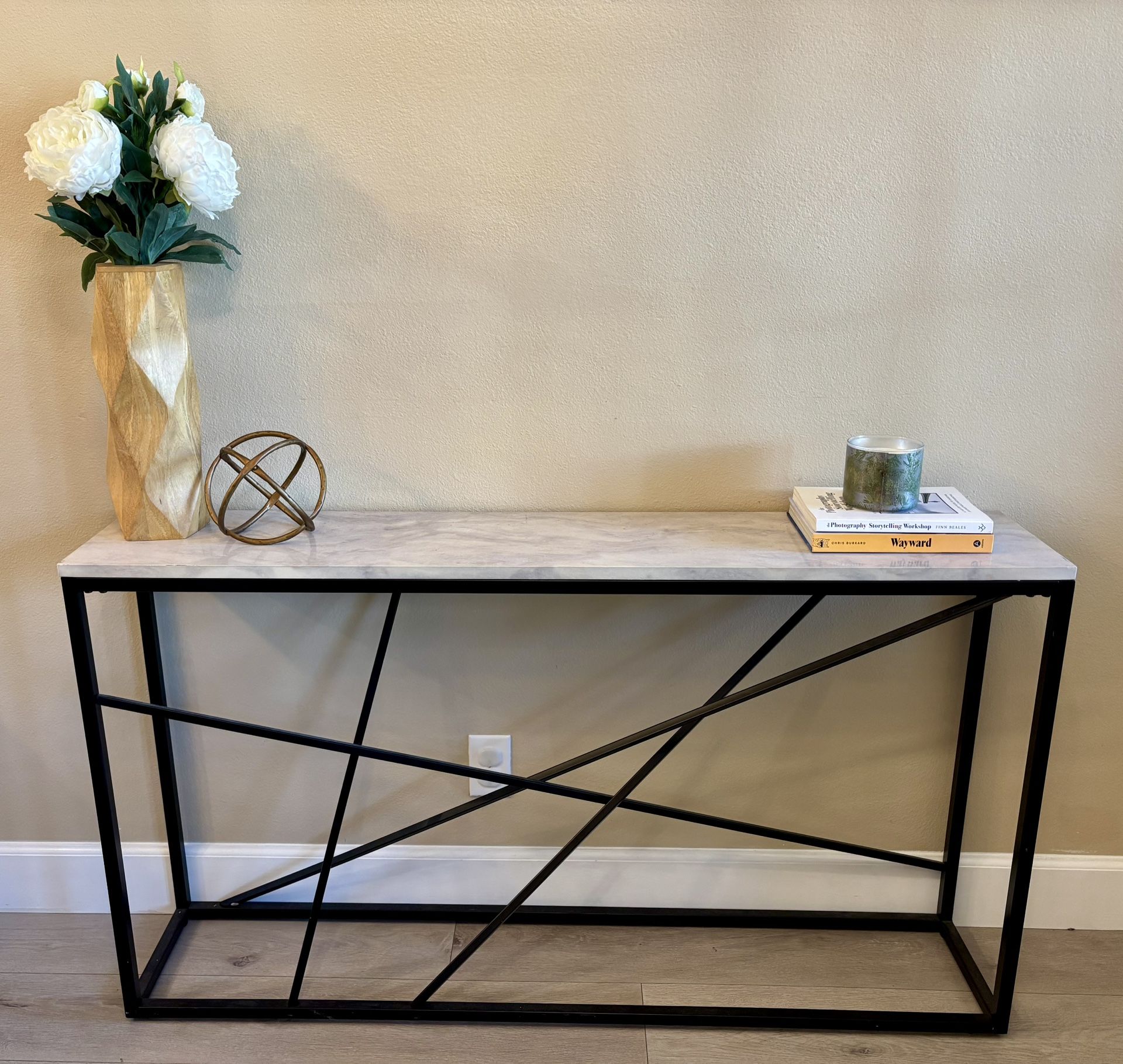 Faux Marble Skinny Console Table