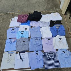 25 Mens Brand Name Shirts. Size Large Slim