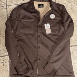 No Mad Men’s Sherpa Lined Button-Up Jacket – Brown – Size Small – NWT