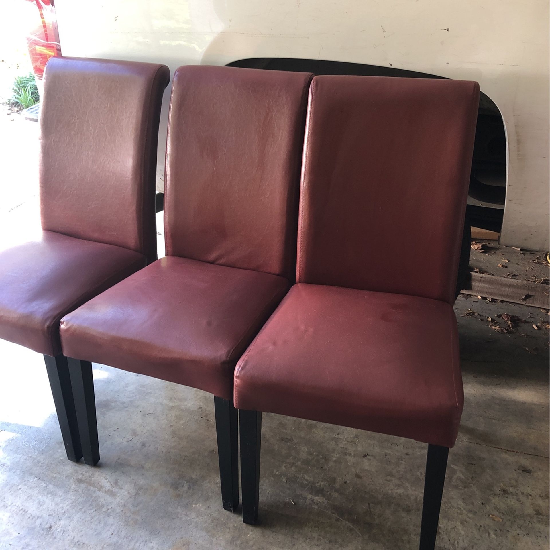 Three Parsons Faux Leather Chairs Dark Burgundy