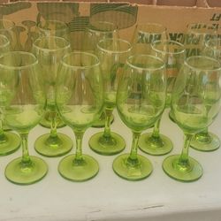 Set Of Green Wine Glasses