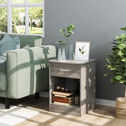 Set Of 2pcs 2 Tier Nightstand with Drawer, End Table Sofa Side Table for Bedroom Living Room, Gray