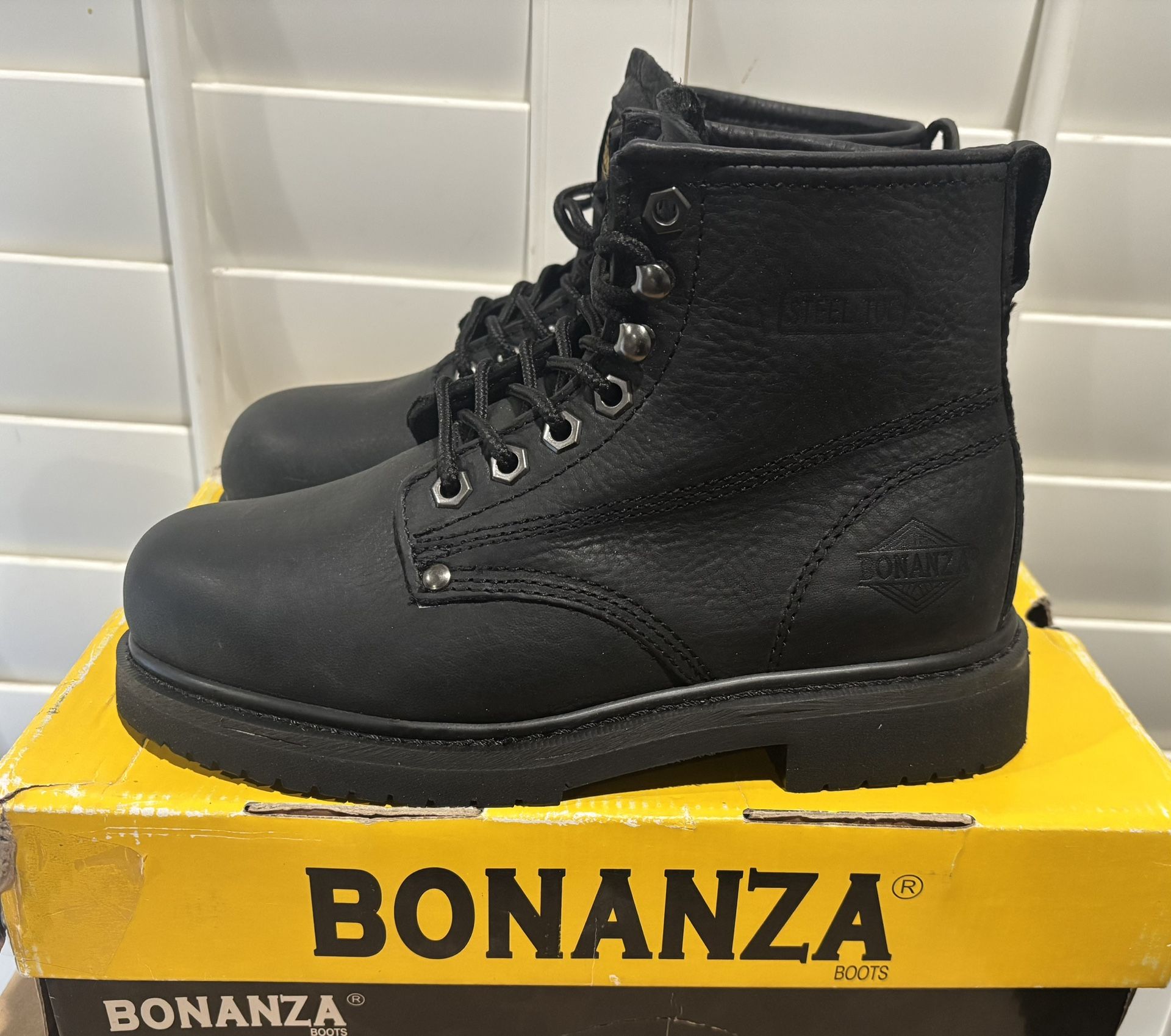 New Bonanza Men's Black Steel-Toe Work Boots (Men’s Size 6.5) - $65