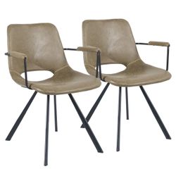 Modern Upholstered Dining Chair With Arms, Performance Fabric Seat, Wood Frame (Set of 2)  Green  