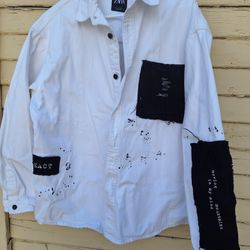 Zara White Men's Shirt with Black Patches
