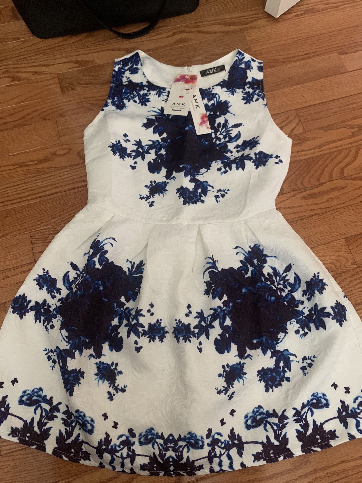 Size Medium White And Blue Floral Dress (New With Tags)