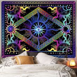 Burning Sun Tie Dye Tapestry, Sun and Moon Tapestry, Indie Wall Tapestry for Bedroom, Purple Hippie Tapestry