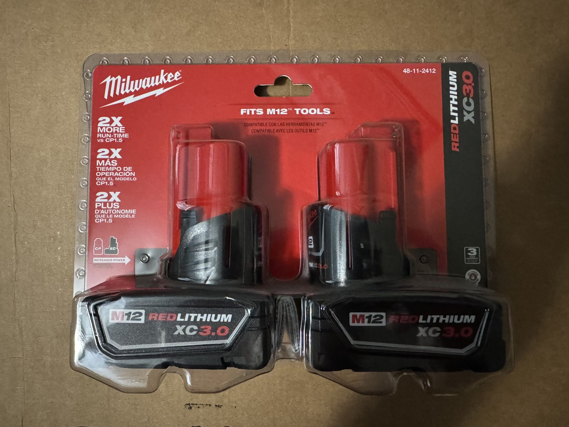 Milwaukee M12 12-Volt Lithium-Ion XC Extended Capacity 3.0 Ah Battery 2-Pack