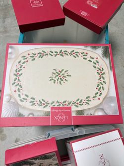 Box of Lenox holiday serving platters etc
