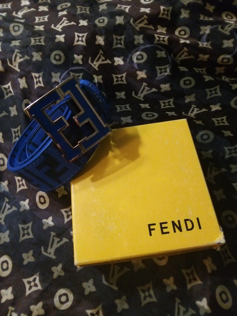 Authentic Fendi Blue & Black Leather Belt
