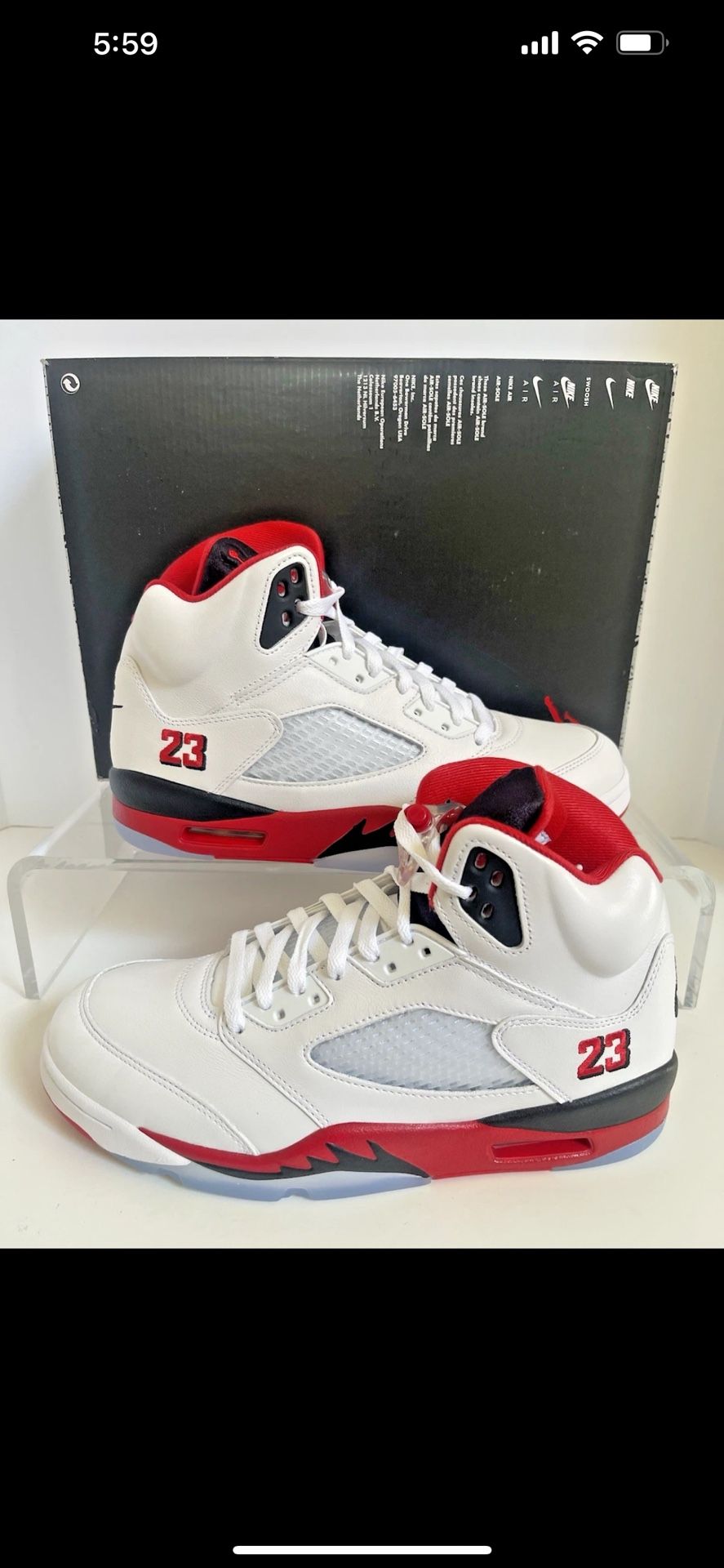 Nike Air Jordan 5 Retro Fire Red Black OG Sneakers Mens Size 9.5/Fits Women 11