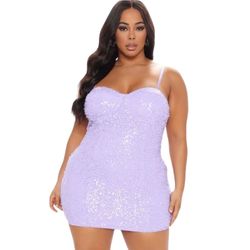 Fashion Nova Sequin Mini Dress - Lavender Size 1X