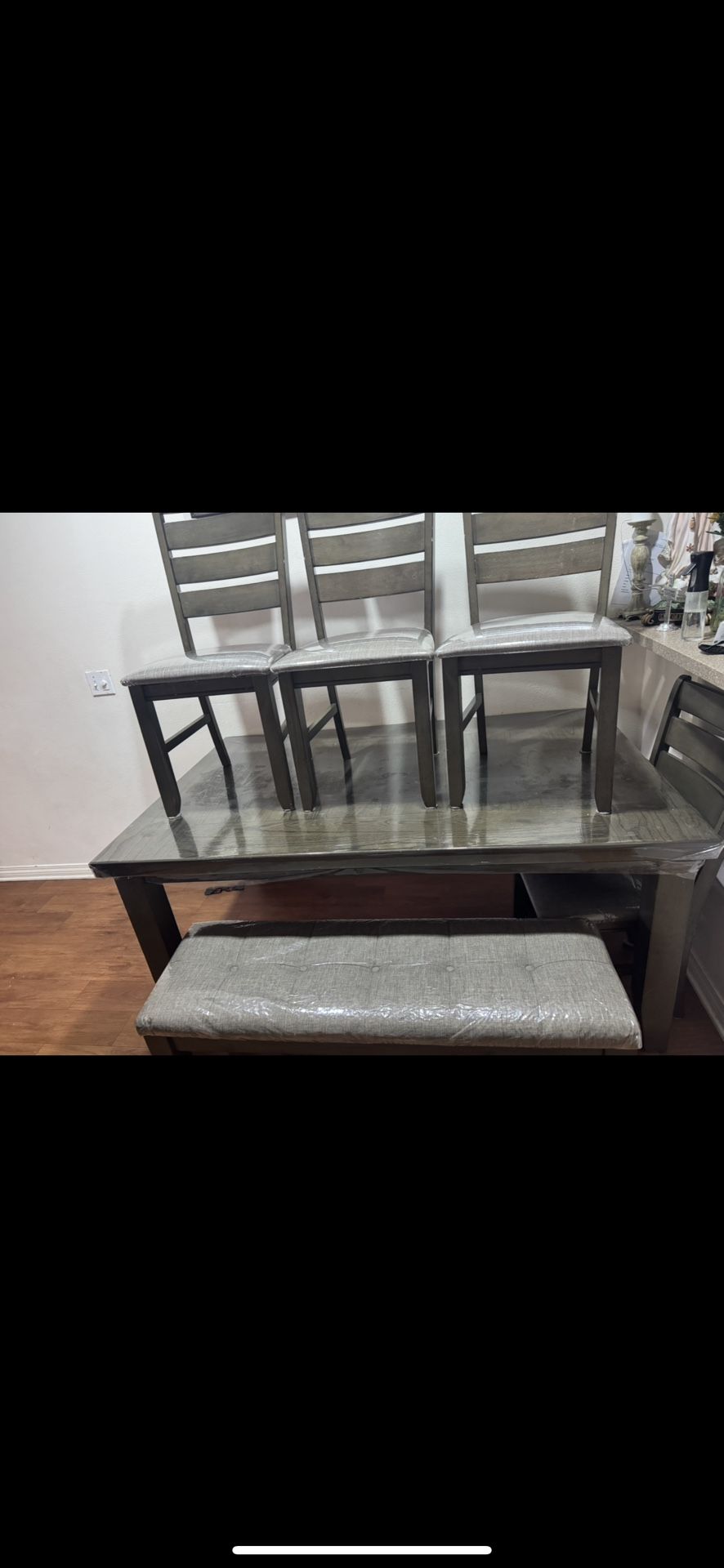 Dining table set for chairs and bench