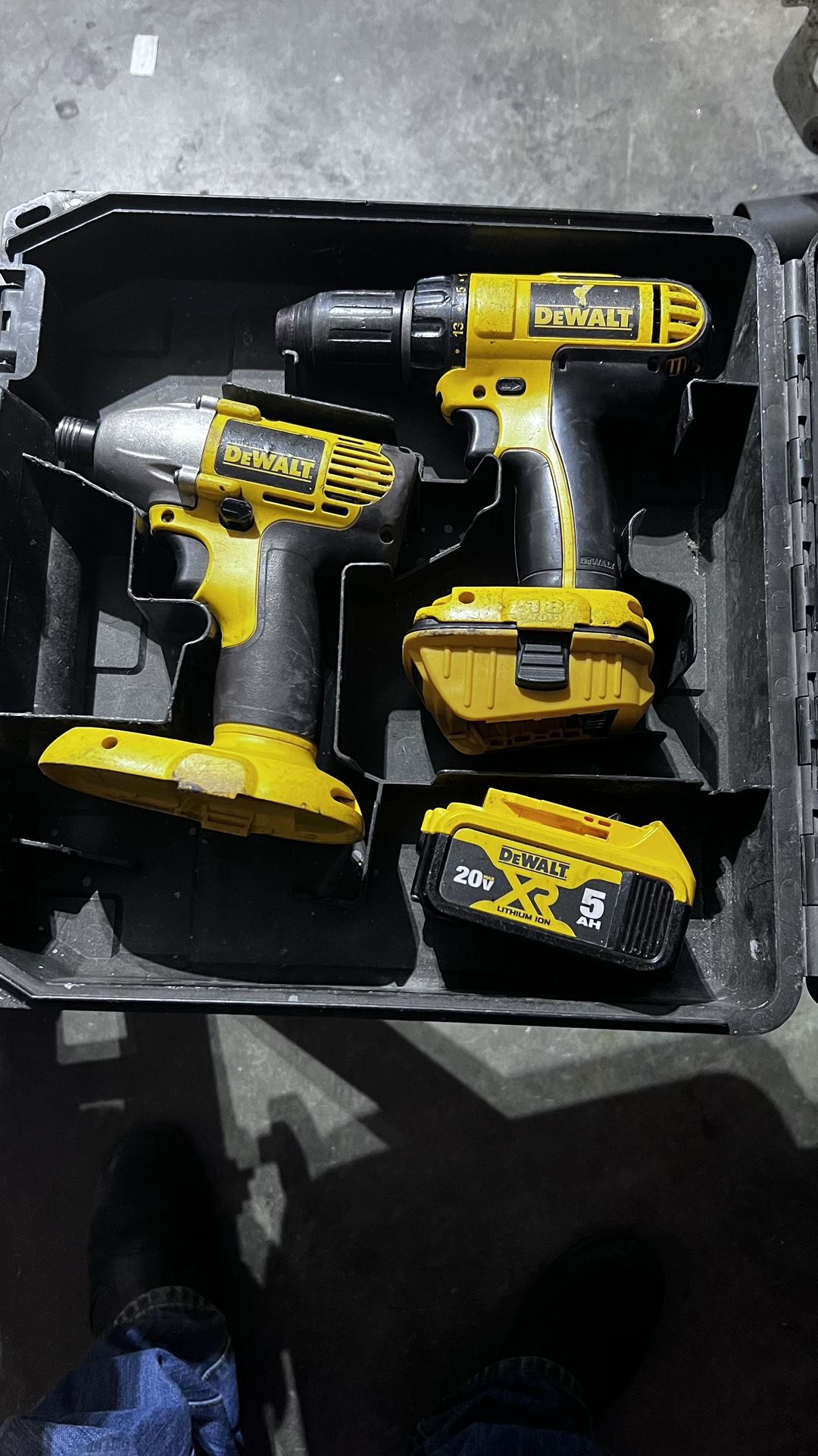 First Gen 18v Dewalt Combo Drill And Impact Driver,5ah 20v Battery With Adapter Good Workong Condition