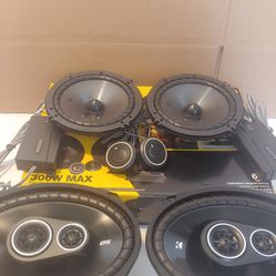 KICKER 1 PAIR 6.5" 300 WATTS COMPONENT SET WITH CROSSOVER & 1 PAIR 6×9 3 WAY 360 WATT CAR SPEAKER (. BRAND NEW PRICE IS LOWEST INSTALL NOT AVAILABLE )