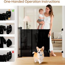 One-Hand Operation 71 inch Retractable Baby & Dog Gate 34 inch Tall
