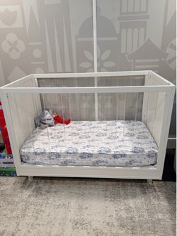 Pottery Barn Kids Sloan Acrylic Convertible Crib + PBK Lullaby Mattress