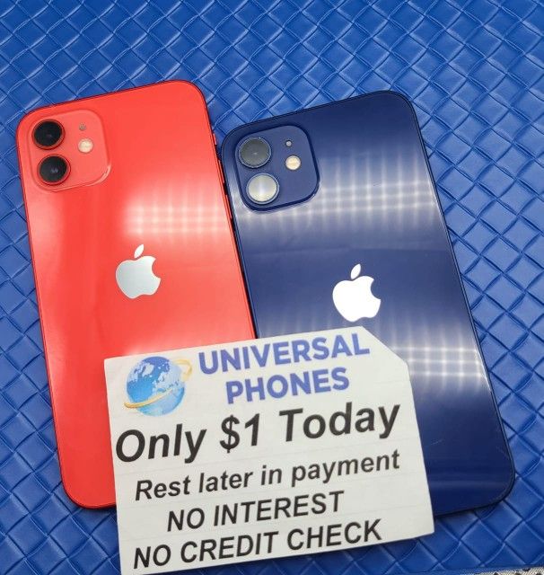 Apple IPhone 12 64gb  Unlocked, FREE Smartwach/ Headphones. Pay $1 Today Rest in payments. NO CREDIT NEEDED FINANCING