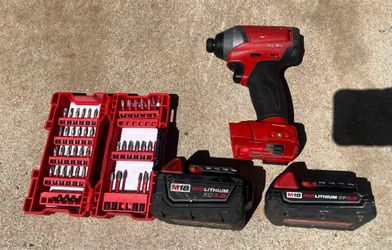 Milwaukee M18 1/4” Hex Impact Driver, 2 Batteries, and Bits