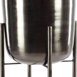 Cosmopolitan Deco 79 Metal Indoor Outdoor Planter Deep Recessed Dome Metal Planter Pots with Removable Stands. Set of 2 - 39", 46"H, Black
