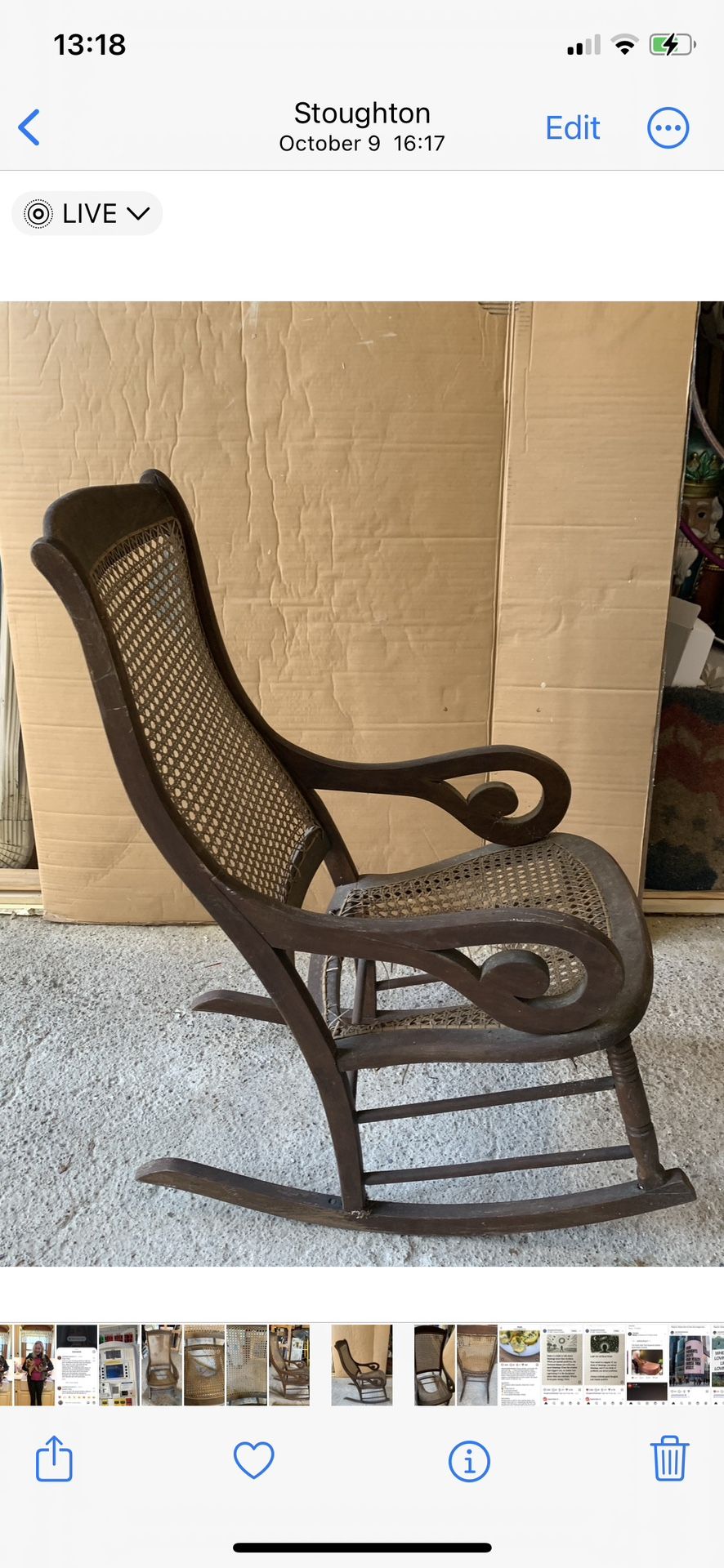 Walnut Caned Lincoln Rocker - Damage To Caning , 20" x 17" x 40" Tall