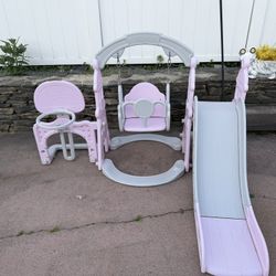 KORIMEFA 5-in-1 Kids Slide and Swing Set, Toddler Slide with Basketball Hoop, Swing, Outdoor Indoor