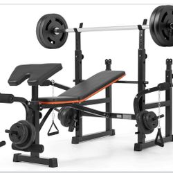 Weight Bench 600lbs Adjustable Workout Set   Home Gym  (Not included Dumbbell Plates & Barball) W-43