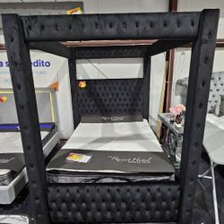 New Black Velvet Canopy Bed King Speakers