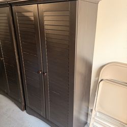 Storage Cabinet / Accent Cabinet (Wood, Louvered Doors) – 2 Available