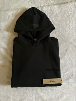 Essentials Men's Black Pullover Hoodie Size M Long Sleeve Solid Logo