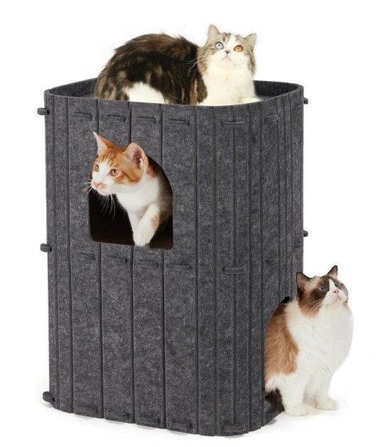 FUKUMARU Cat House for Indoor Cats, 2-Storey Large Cat Bed Cave, Cozy Felt Covered Cats Tunnel Condo Hideaway for Multicats, 17.72x14.37x23.62 inches,