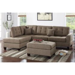 Light Brown Sectional Sofa With Ottoman  