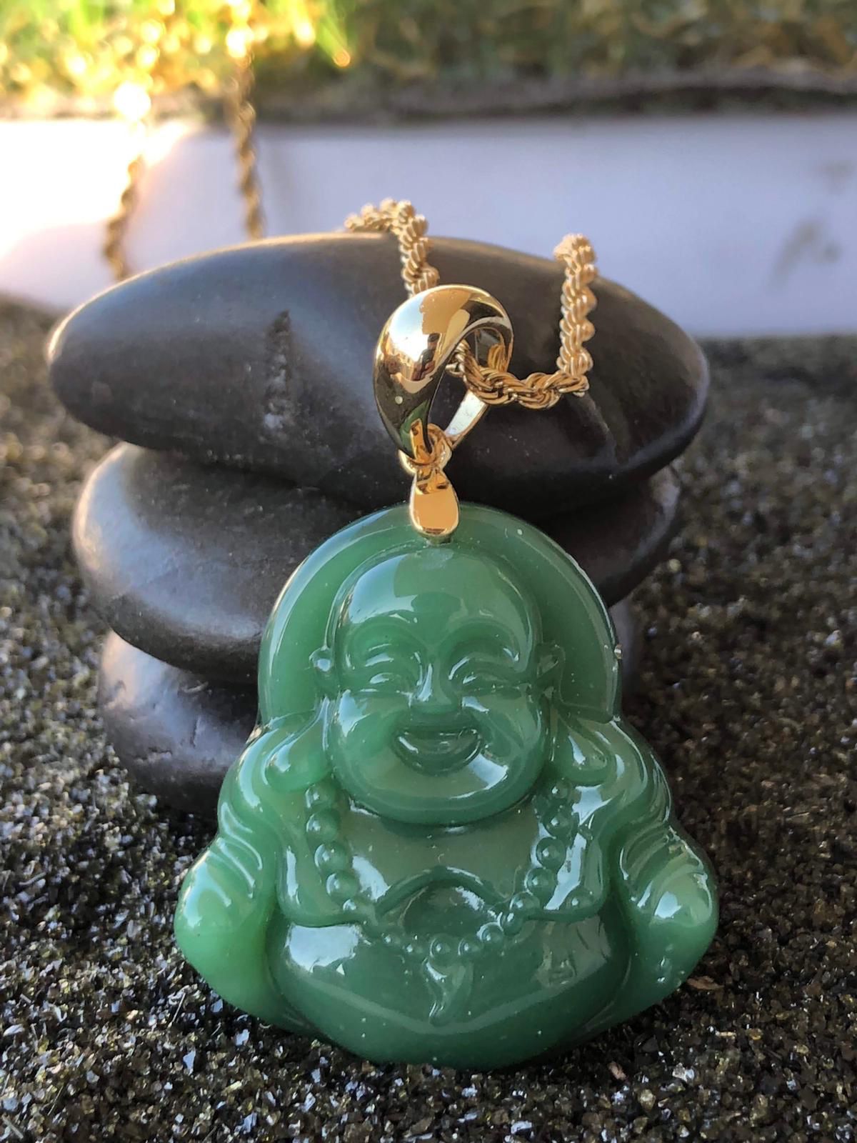 Jade laughing Buddha Necklace 14k Rope gold filled chain