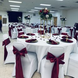 Dark Red Satin Napkins And Chair Sashes 
