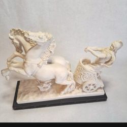Roman Gladiator with a Two-Horse Chariot Sculpture Statue -NOT PLASTIC