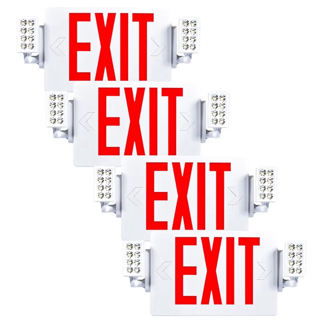 Sunco Exit Signs With Emergency Lights, Two Adjustable LED Lights With Backup Battery, Red, 94V-0 Fire Resistant, 120-277V, Wall Or Ceiling Mount, Com
