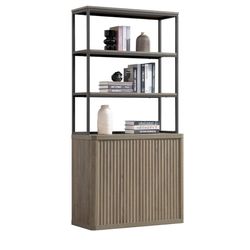 631 Book Shelf Fluted Bookshelf 71" Tall Bookcase with Doors Storage 5 Tier Mid Century Modern Bookshelves Large Shelves Metal Book Cases for Living R