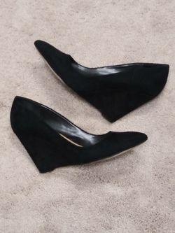 Saks Fifth Ave Black suede wedges sz 9