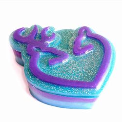 Browning deer heart trinket box Teal And Purple Glitter handmade