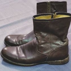 Mens 10 D Round Toe Western Casual Motorcycle Choc Brown Reddish FRYE Zip Boots