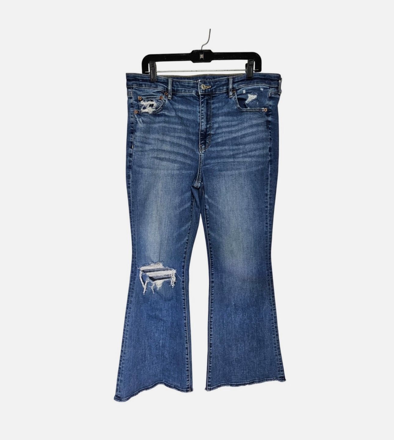 American Eagle Denim Jeans Women's Size 14 Ripped Distressed Flare Super Hi-Rise