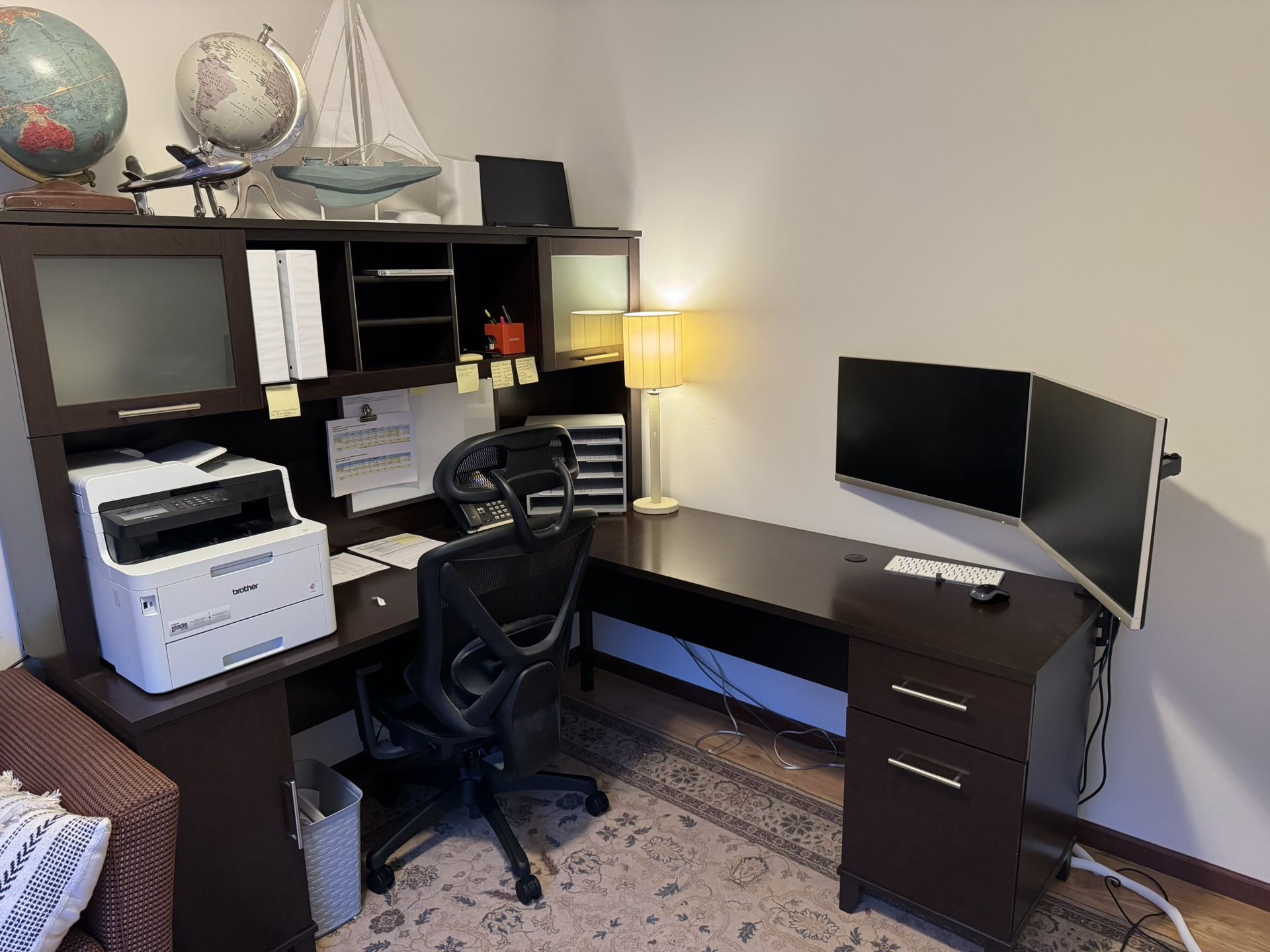 Office desk with hutch Including file cabinet and bookshelf