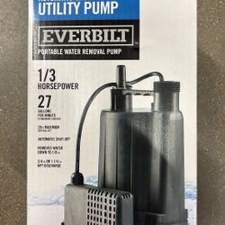 Everbilt Automatic Shutoff Utility Pump Portable Water Removable Pump 1/3 Horsepower 