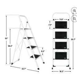 Folding 4-Step Ladder Anti-Slip Platform 330 lbs Capacity Portable Steel Frame

