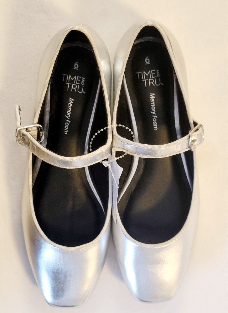Silver Girls Sz 6 Doll Mary Jane Ballerina Ballat Flats