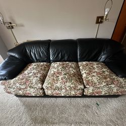Leather And Floral Sofa
