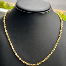 Jewelry 10k hollow yellow gold Rope necklace chain 28.00" 4.10mm width